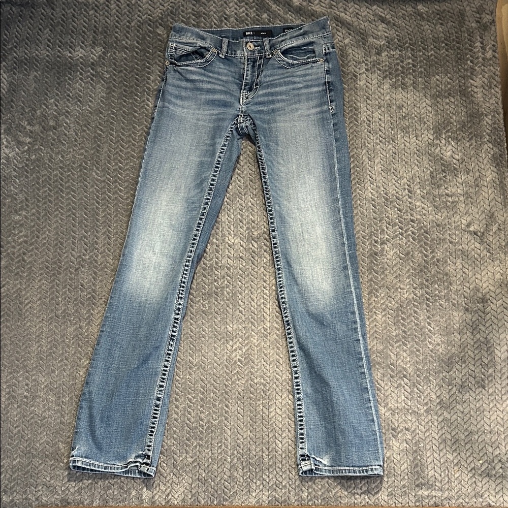 BKE Aiden Mens Boot Stretch Jeans in Light Blue Wash Size 29x34
